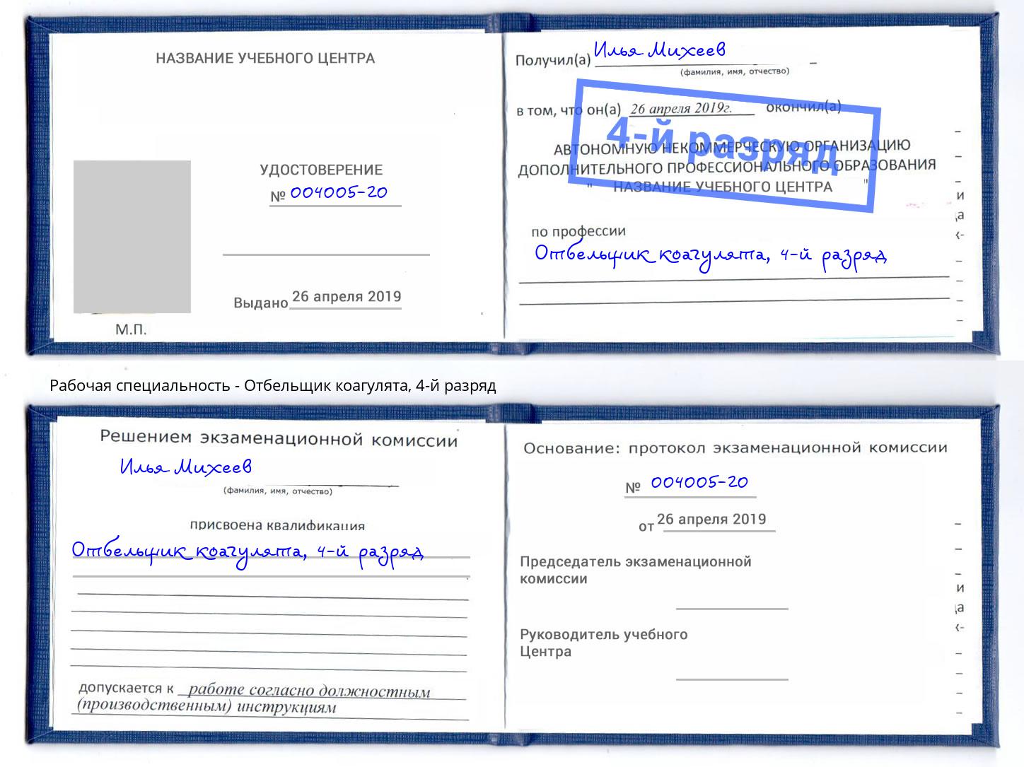 корочка 4-й разряд Отбельщик коагулята Нальчик