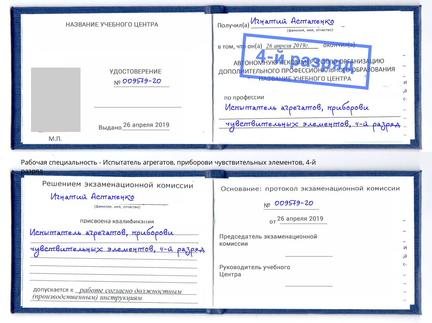 корочка 4-й разряд Испытатель агрегатов, приборови чувствительных элементов Нальчик