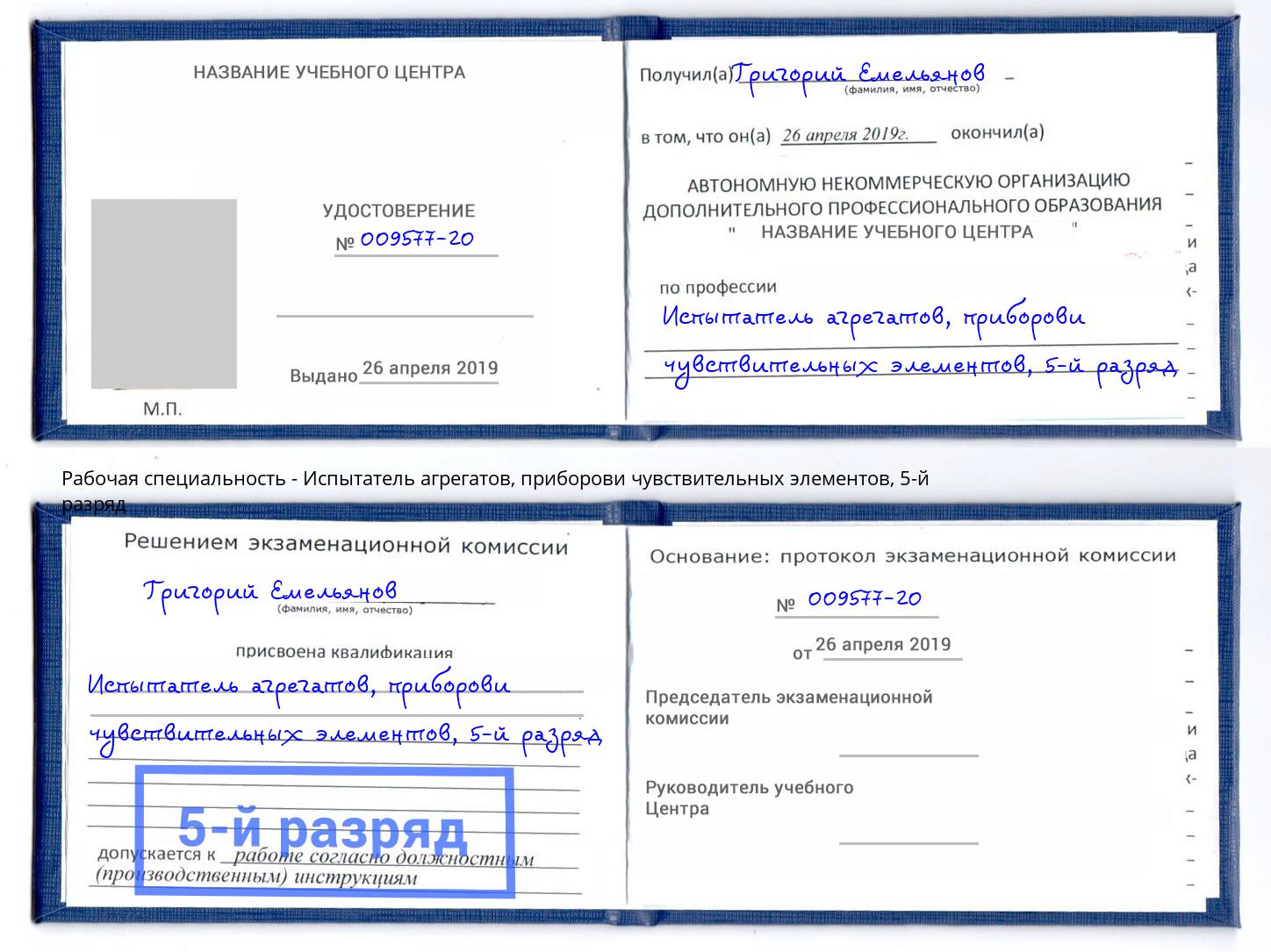 корочка 5-й разряд Испытатель агрегатов, приборови чувствительных элементов Нальчик