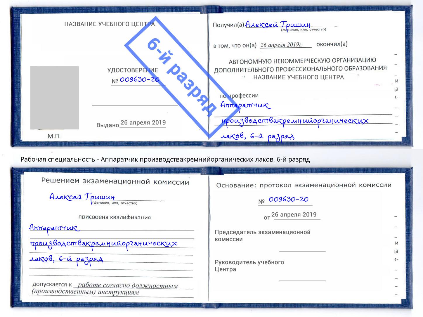 корочка 6-й разряд Аппаратчик производствакремнийорганических лаков Нальчик