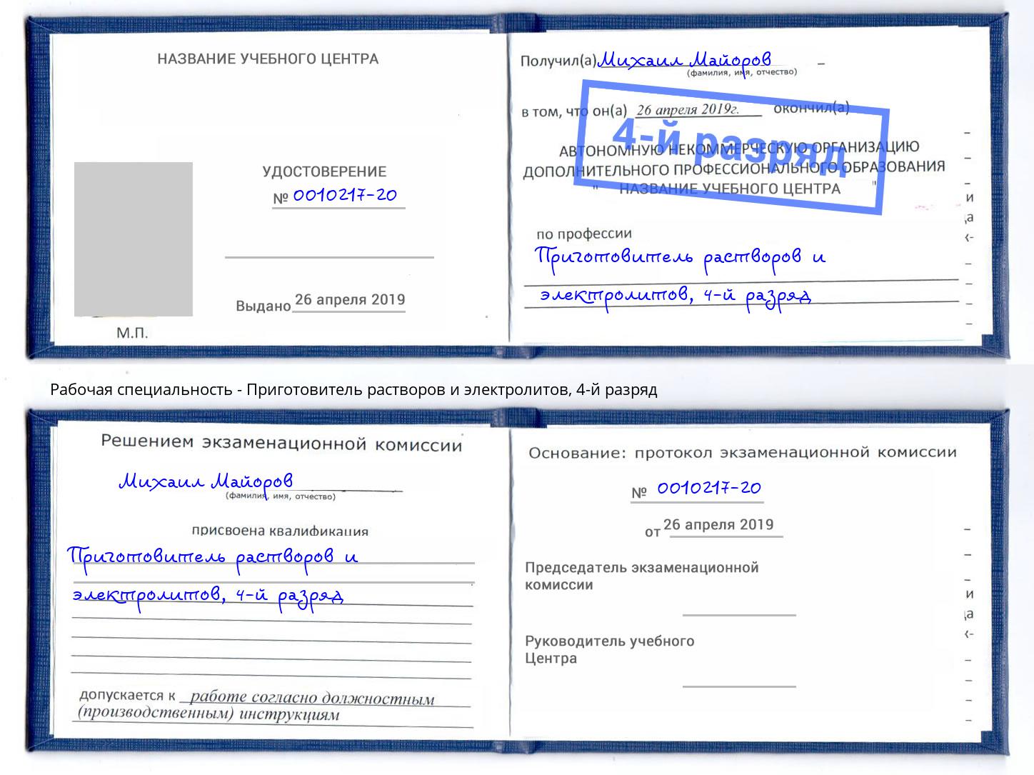 корочка 4-й разряд Приготовитель растворов и электролитов Нальчик