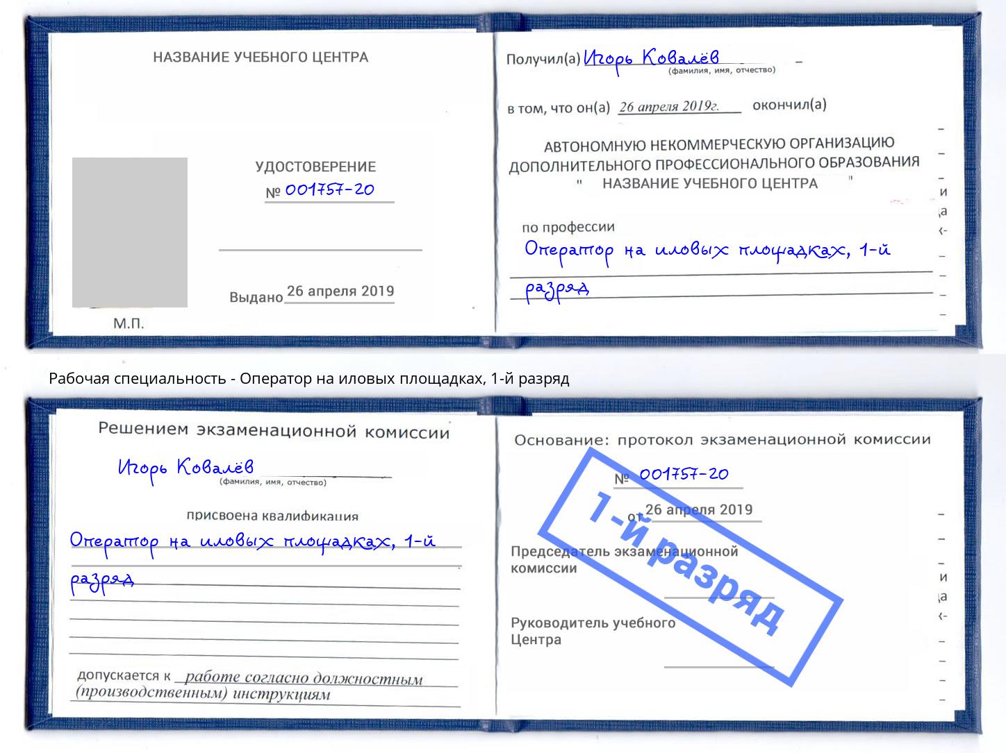 корочка 1-й разряд Оператор на иловых площадках Нальчик