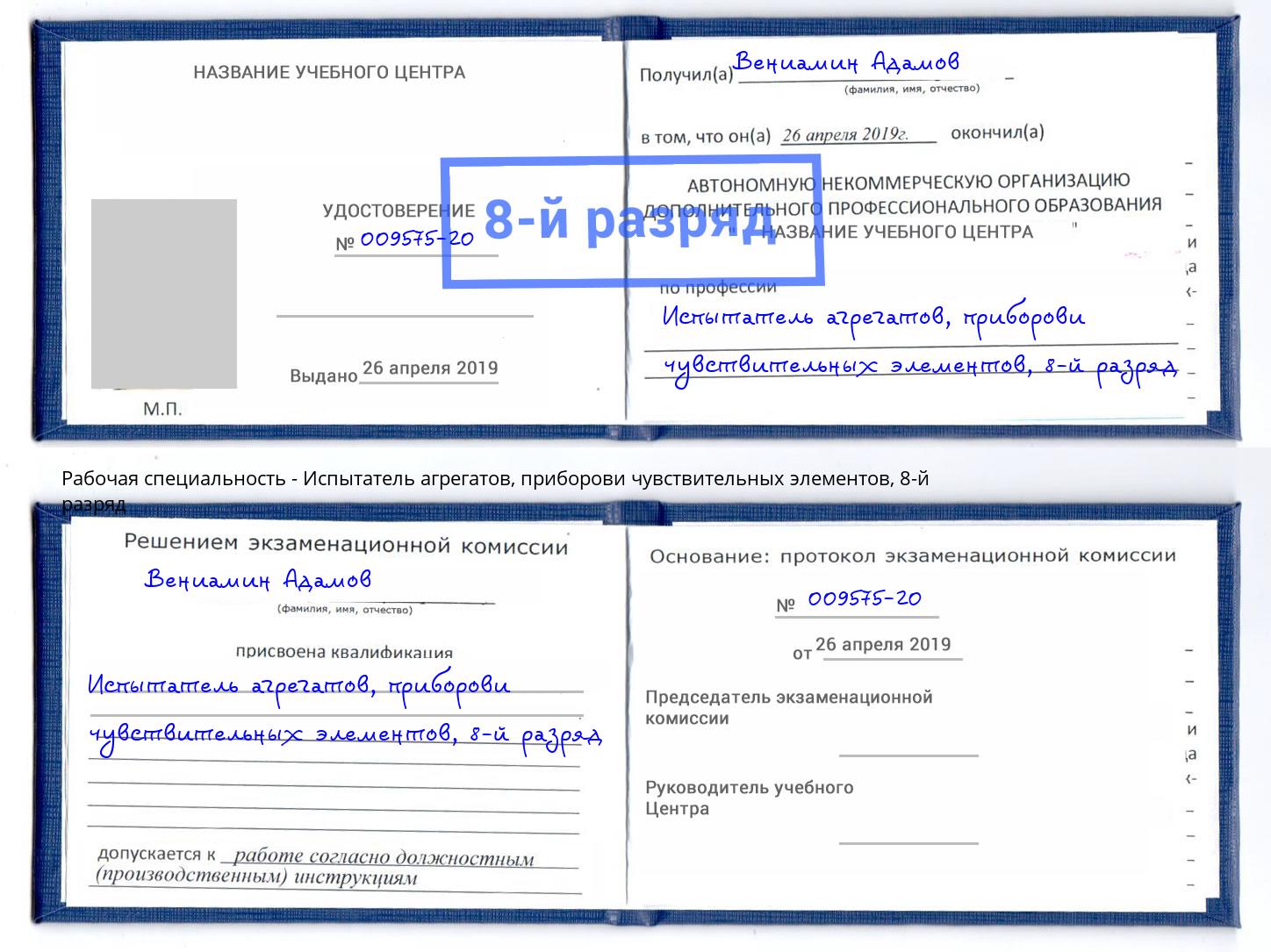 корочка 8-й разряд Испытатель агрегатов, приборови чувствительных элементов Нальчик